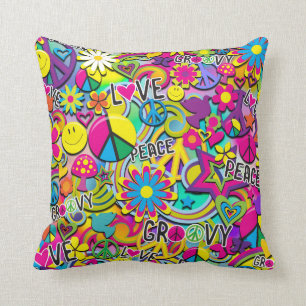 Retro Groovy FUN 60's Sixties Love Colourful Funky Cushion