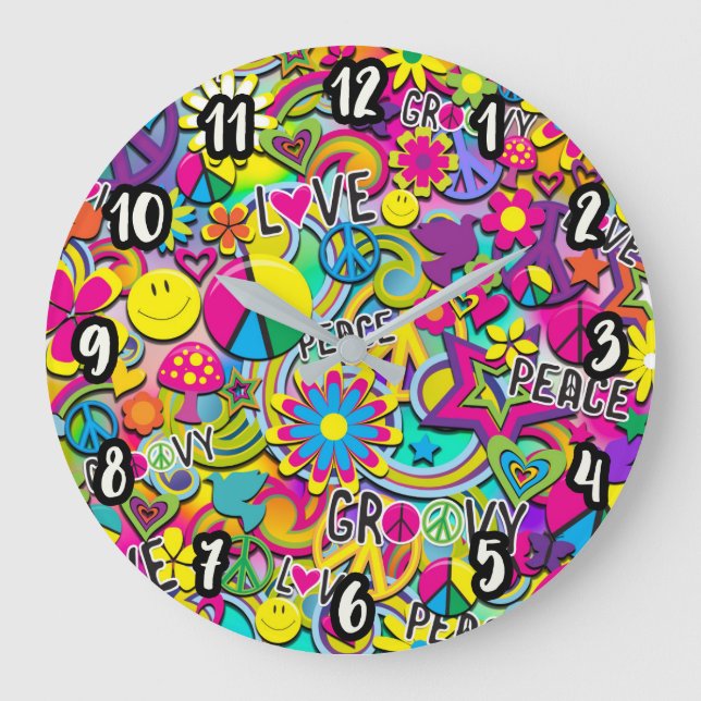 Retro Groovy FUN 60's Sixties Love Colourful Funky Large Clock (Front)