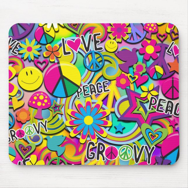 Retro Groovy FUN 60's Sixties Love Colourful Funky Mouse Mat (Front)