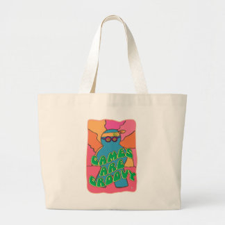 Retro Groovy Gamer Fun Board Game Art Large Tote Bag