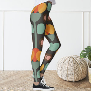 Retro Groovy Geometric Orange Floral Leggings