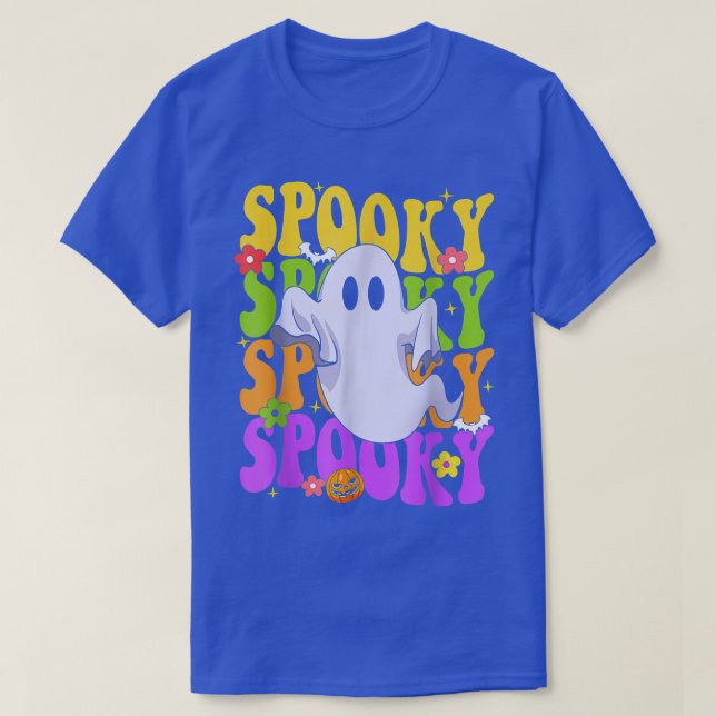 Retro Groovy Ghost Halloween Costume, Spooky Vibes T-Shirt (Design Front)