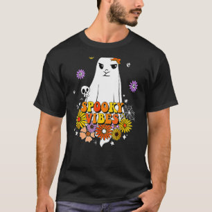 Retro Groovy Ghost Halloween Costume SPOOKY VIBES T-Shirt