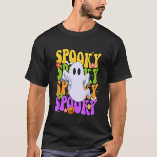 Retro Groovy Ghost Halloween Costume SPOOKY VIBES T-Shirt