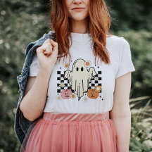 Retro Groovy Ghost Halloween Tshirt for Women 