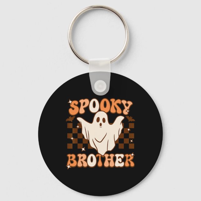 Retro Groovy Ghost Spooky Brother Costume Matching Key Ring (Front)