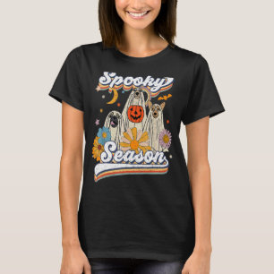 Retro Groovy Ghost Spooky Season Floral Pumpkin Ha T-Shirt