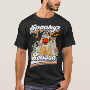 Retro Groovy Ghost Spooky Season Floral Pumpkin Ha T-Shirt