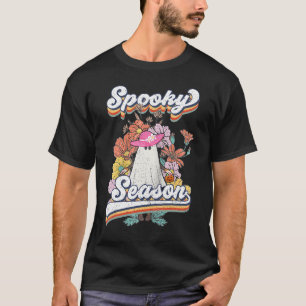 Retro Groovy Ghost Spooky Season Floral Pumpkin Ha T-Shirt