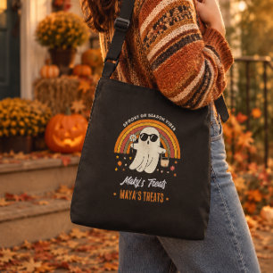 Retro Groovy Ghost Sunglasses Daisy Spooky Name Crossbody Bag