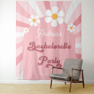 Retro Groovy Girly 70s Bachelorette Party Backdrop Tapestry