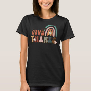 Retro Groovy Give Thanks Rainbow Flower Fall Thank T-Shirt