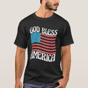 Retro Groovy God Bless America Patriotic Independe T-Shirt