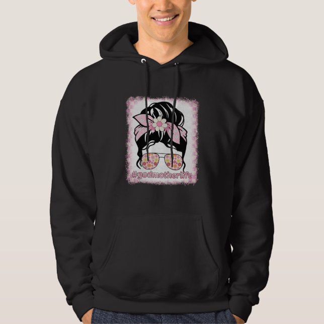 Retro Groovy Godmother Messy Hair Bun Bleaches Hip Hoodie (Front)