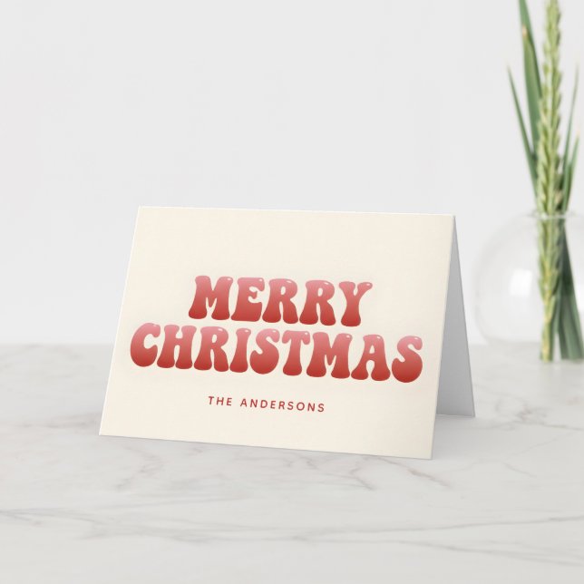 Retro Groovy Gradient Script Merry Christmas Holiday Card (Front)