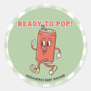 Retro Groovy Green Gingham Shes Ready To Pop Classic Round Sticker
