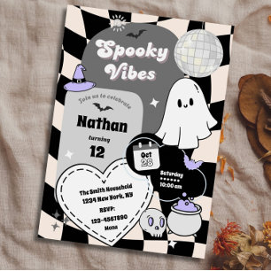 Retro Groovy Halloween Birthday Spooky Ghost Invitation