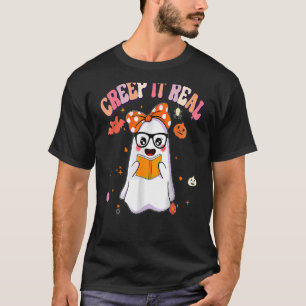 Retro Groovy Halloween Creep It Real  Ghost Readin T-Shirt