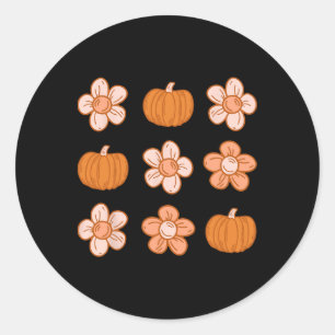 Retro Groovy Halloween Fall Hippie Pumpkin Floral Classic Round Sticker