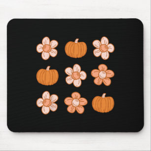 Retro Groovy Halloween Fall Hippie Pumpkin Floral  Mouse Mat