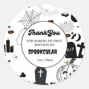 Retro groovy Halloween first birthday Thank You Classic Round Sticker