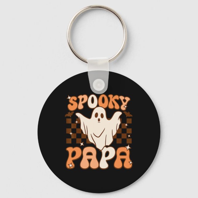 Retro Groovy Halloween Ghost Spooky Papa Costume  Key Ring (Front)
