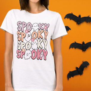 Retro Groovy Halloween Ghosts and Flowers Spooky T-Shirt