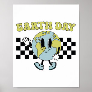 Retro Groovy Happy Earth Day Cute Earth With Earth Poster