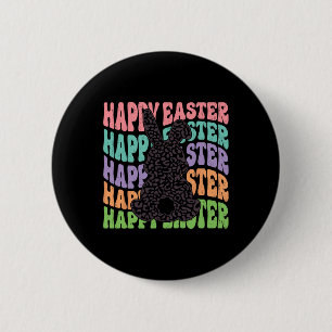 Retro Groovy Happy Easter Leopard Rabbit Women Gir 6 Cm Round Badge