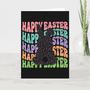 Retro Groovy Happy Easter Leopard Rabbit Women Gir Card