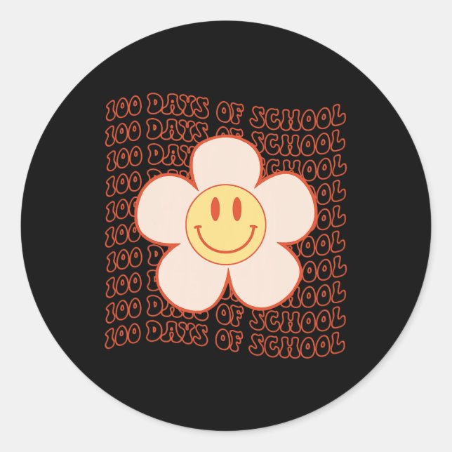 Retro Groovy Happy Face 100 Days Of School Cute 10 Classic Round Sticker (Front)