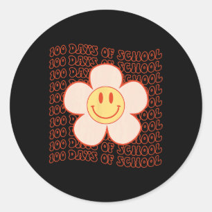 Retro Groovy Happy Face 100 Days Of School Cute 10 Classic Round Sticker