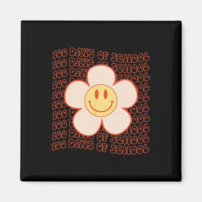 Retro Groovy Happy Face 100 Days Of School Cute 10 Magnet (Front)