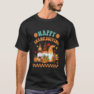 Retro Groovy Happy Thanksgiving Fall Gnomes Pumpki T-Shirt