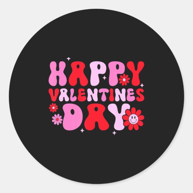 Retro Groovy Happy Valentines Day Hearts Love Wome Classic Round Sticker (Front)