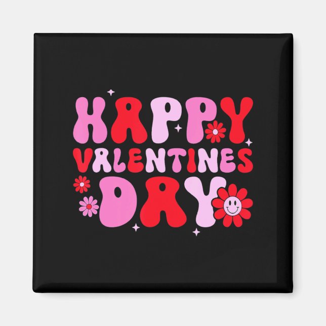 Retro Groovy Happy Valentines Day Hearts Love Wome Magnet (Front)
