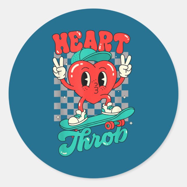 Retro Groovy Heart Throb Valentines Day Toddlers B Classic Round Sticker (Front)