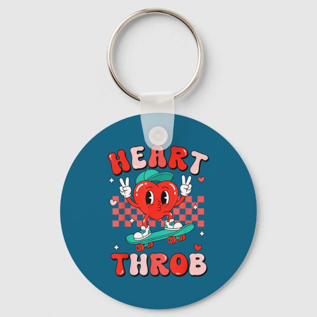 Retro Groovy Heart Throb Valentines Day Toddlers B Key Ring (Front)