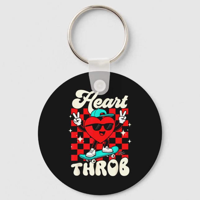 Retro Groovy Heart Throb Valentines Day Toddlers B Key Ring (Front)