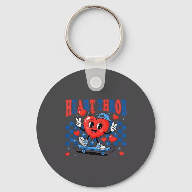 Retro Groovy Heart Throb Valentines Day Toddlers B Key Ring (Front)