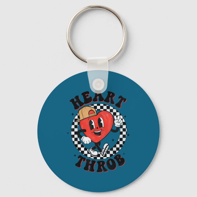 Retro Groovy Heart Throb Valentines Day Toddlers B Key Ring (Front)