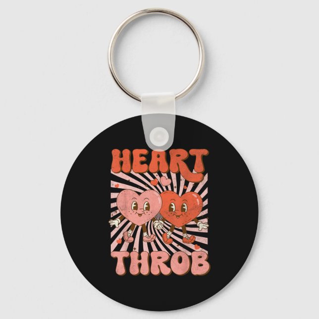 Retro Groovy Heart Throb Valentines Day Toddlers B Key Ring (Front)