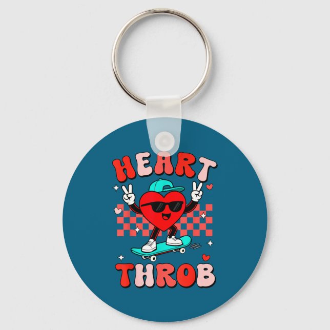 Retro Groovy Heart Throb Valentines Day Toddlers B Key Ring (Front)