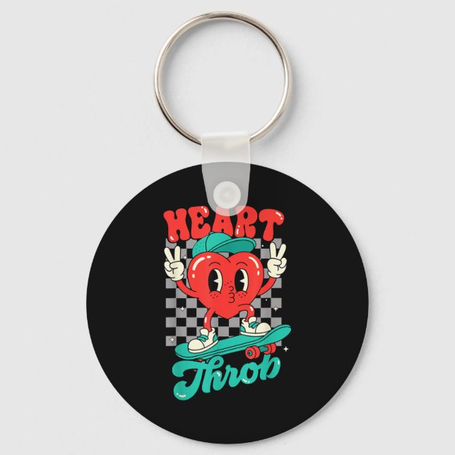 Retro Groovy Heart Throb Valentines Day Toddlers B Key Ring (Front)