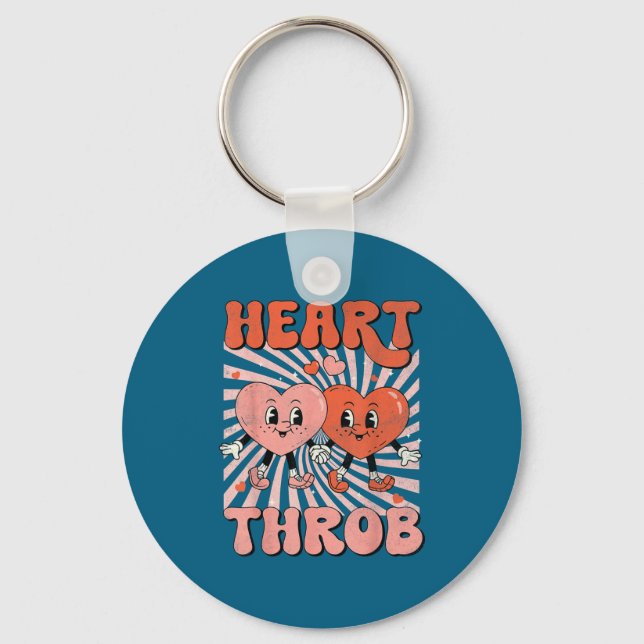 Retro Groovy Heart Throb Valentines Day Toddlers B Key Ring (Front)