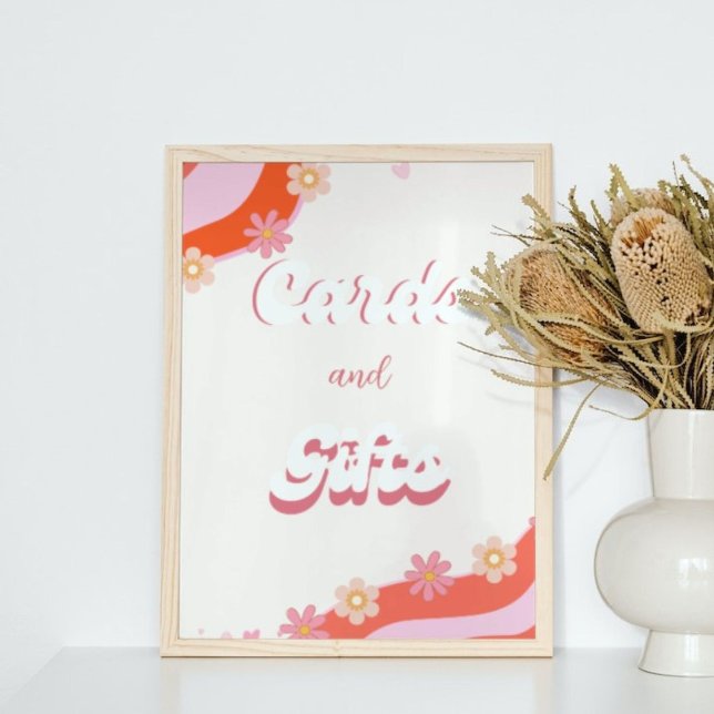 Retro groovy Heart Valentine card & gifts sign (Creator Uploaded)