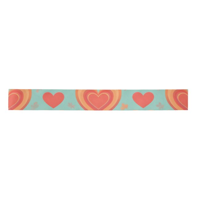  Retro Groovy Hearts 70s Valentine Love Coral Mint Satin Ribbon (Front)