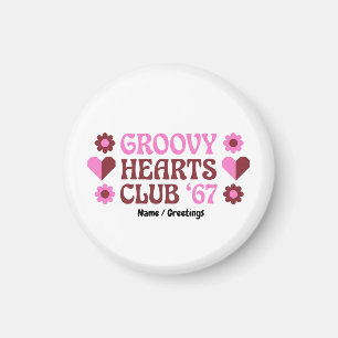 Retro Groovy Hearts Club '67 Pink Brown Valentine Magnet