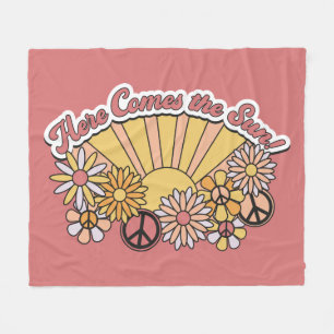 Retro Groovy Here Comes the Sun Vintage Graphic Fleece Blanket