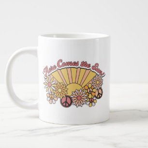 Retro Groovy Here Comes the Sun Vintage Graphic Large Coffee Mug